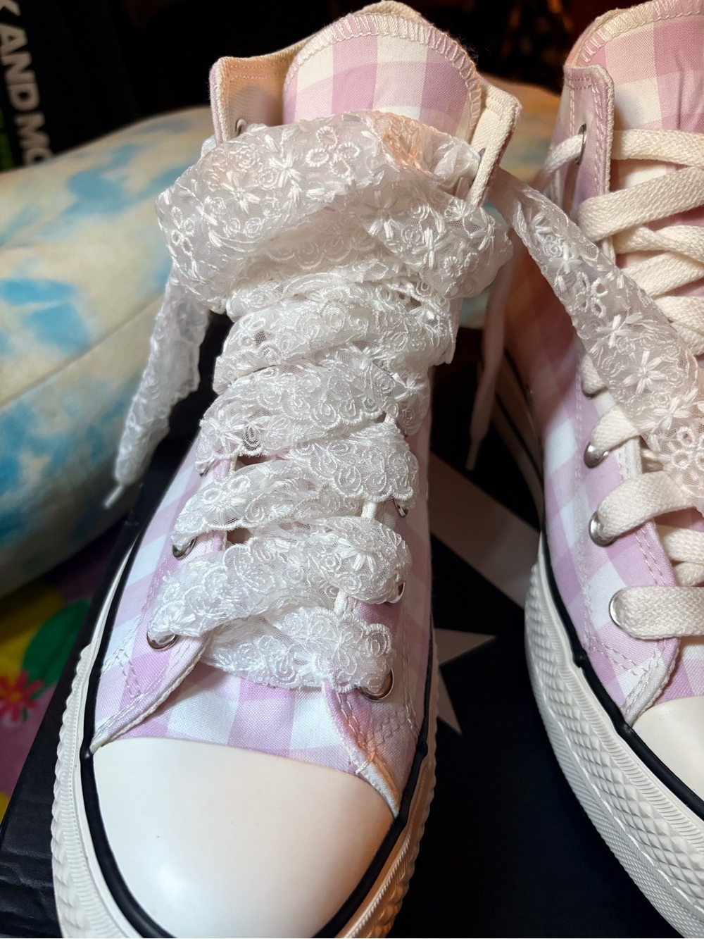 Converse Women's Pink and White Gingham Lace-Up Sneakers - Picture 3 of 8